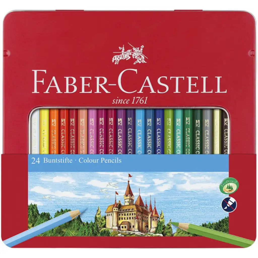 Faber-Castell: Súprava farebných ceruziek - 24 kusová sada v kovovom zásobníku