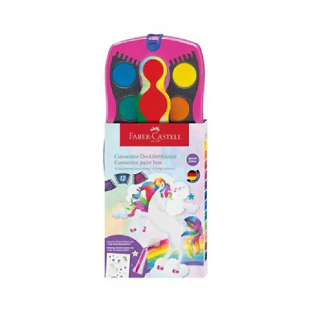 Faber-Castell: Akvarel 12-dielny set s nálepkami Unicorn a dúhovými trblietkami
