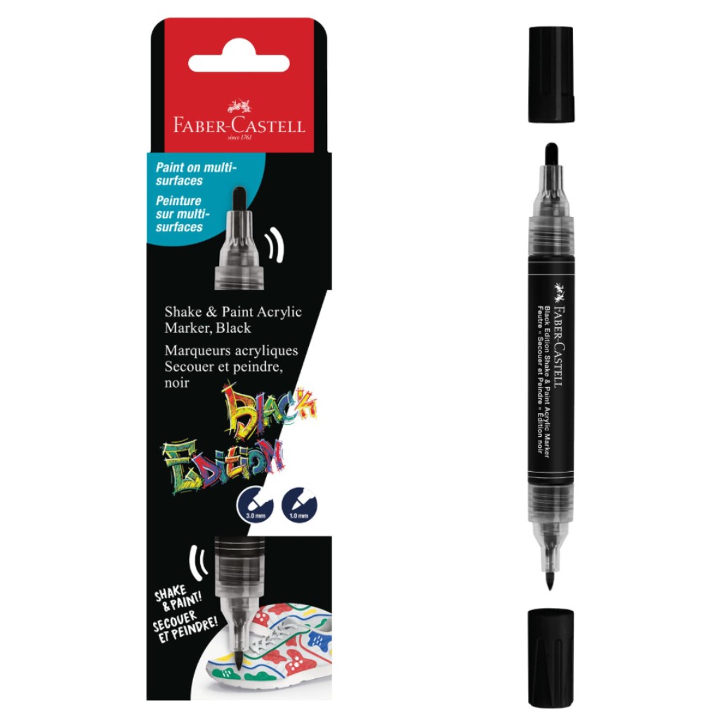 Faber-Castell: Black Edition Shake & Paint obojstranný čierny marker so šírkou 3 mm a 1 mm