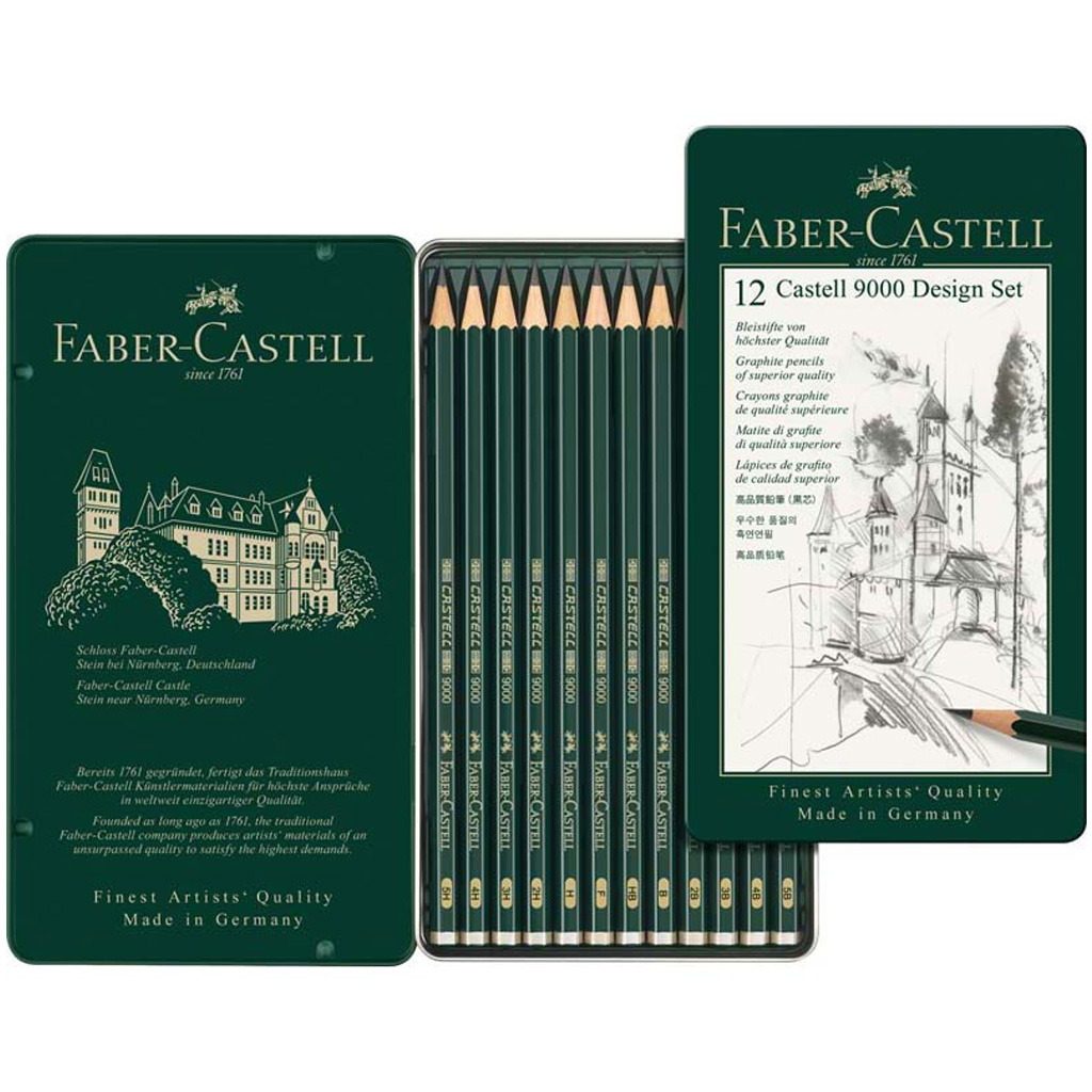 Faber-Castell: 9000 Design grafitová ceruzka sada v kovovej škatuľke, 12 kusov
