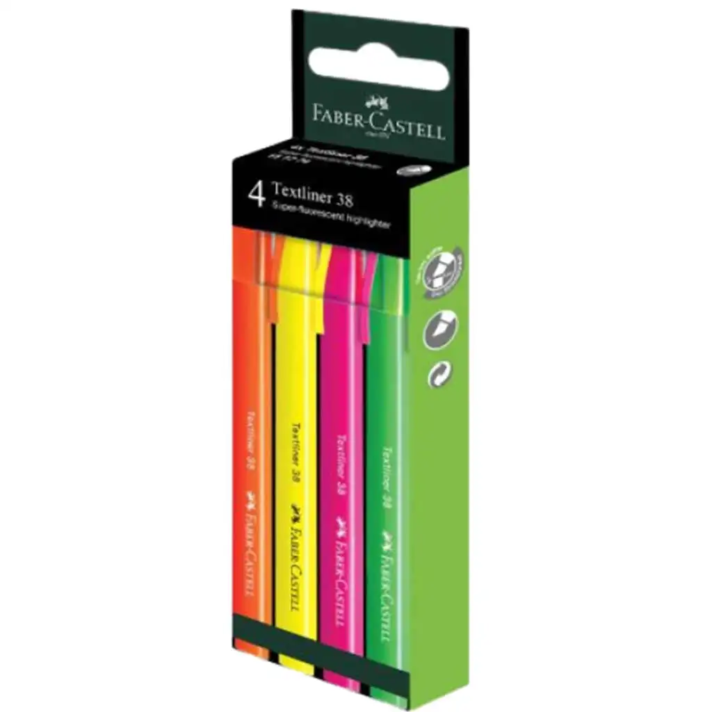Faber-Castell: Textliner 38 Szövegkiemelő szett fluoreszkáló színekkel 4db-os csomag kép 1