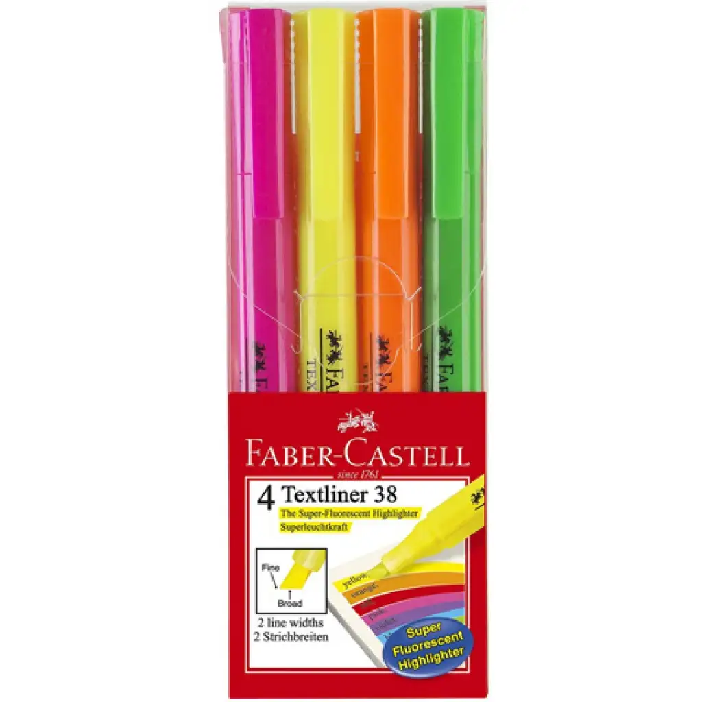 Faber-Castell: Textliner 38 zvýrazňovače, 4 dielna sada