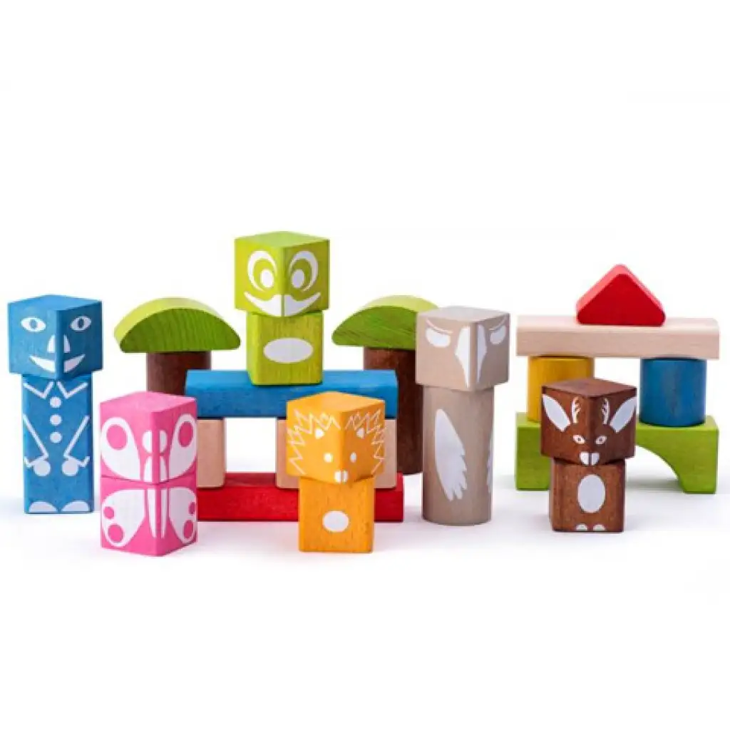 Farebné drevené kocky na stavanie, 26 dielna súprava