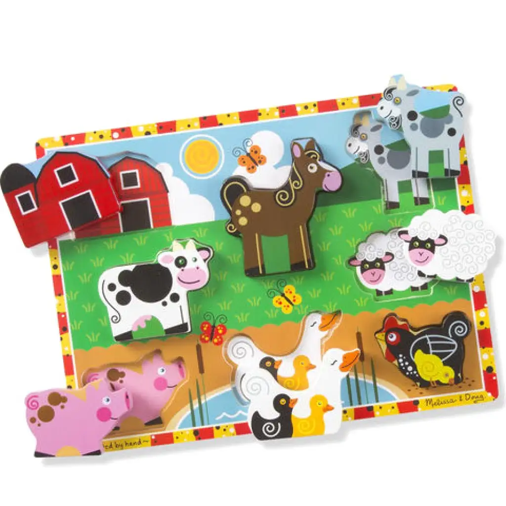 Farm állatos vastag fa formapuzzle 8 elemmel - Melissa & Doug kép 1