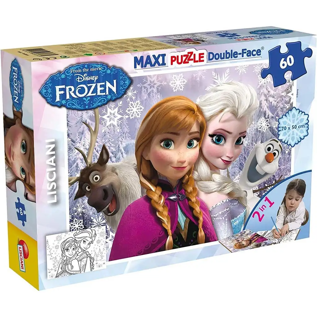 Frozen Sestry 2 v 1 60-dielne maxi puzzle a omaľovánka 70x50 cm - Lisciani