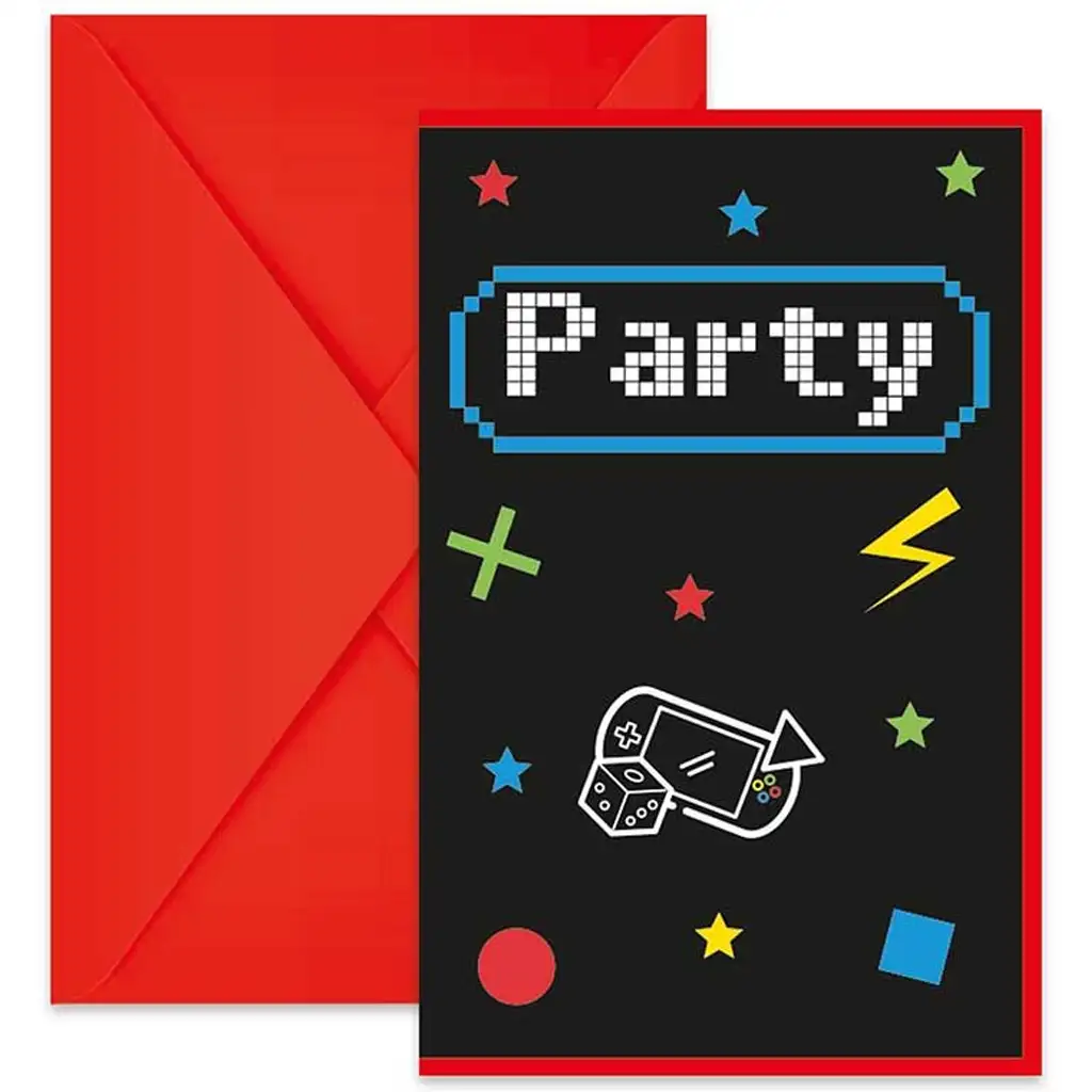 Gamer mintás party meghívó borítékkal 6db-os szett kép 1