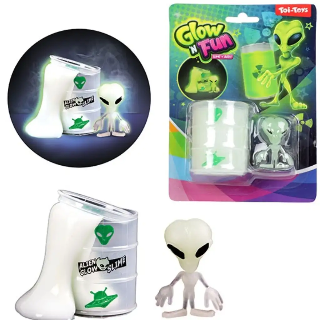 Glow N Fun Slime Alien: Fluorescenčný sliz v olejovom sude s figúrkou mimozemšťana kép 2