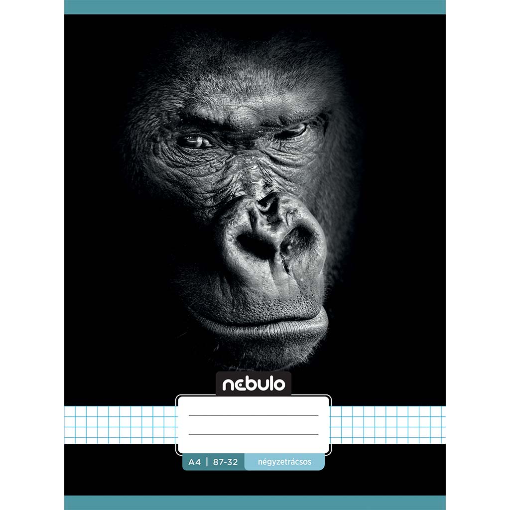 Nebulo: Tűzött kockás füzet gorilla mintás 87-32 A/4 kép 1