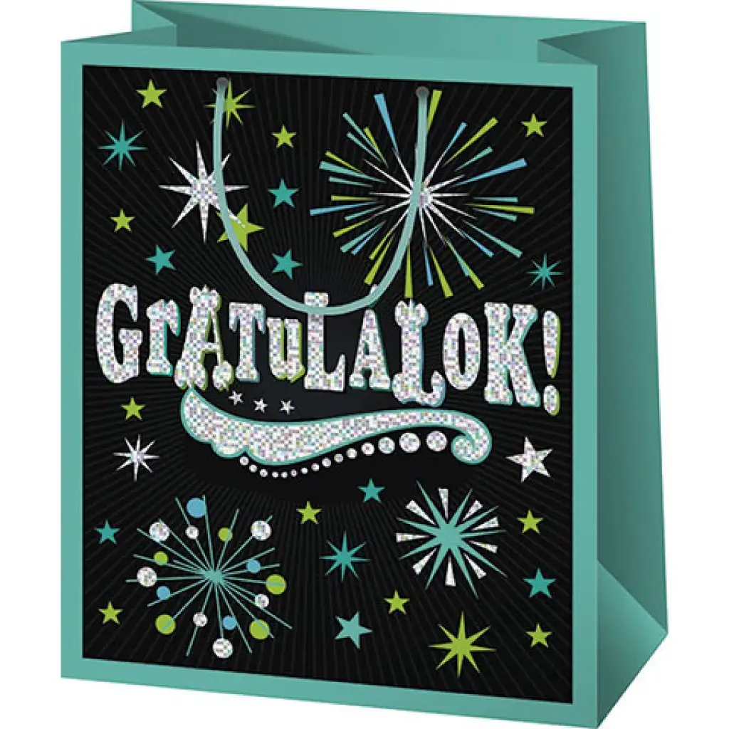 Gratulálok! zelená exkluzívna darčeková taška normálnej veľkosti 11x6x15cm