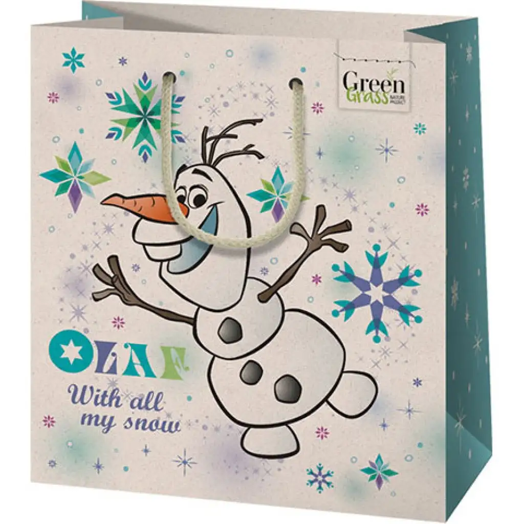 Green Grass Frozen Olaf, premium vianočná darčeková taška strednej veľkosti 18x10x23cm