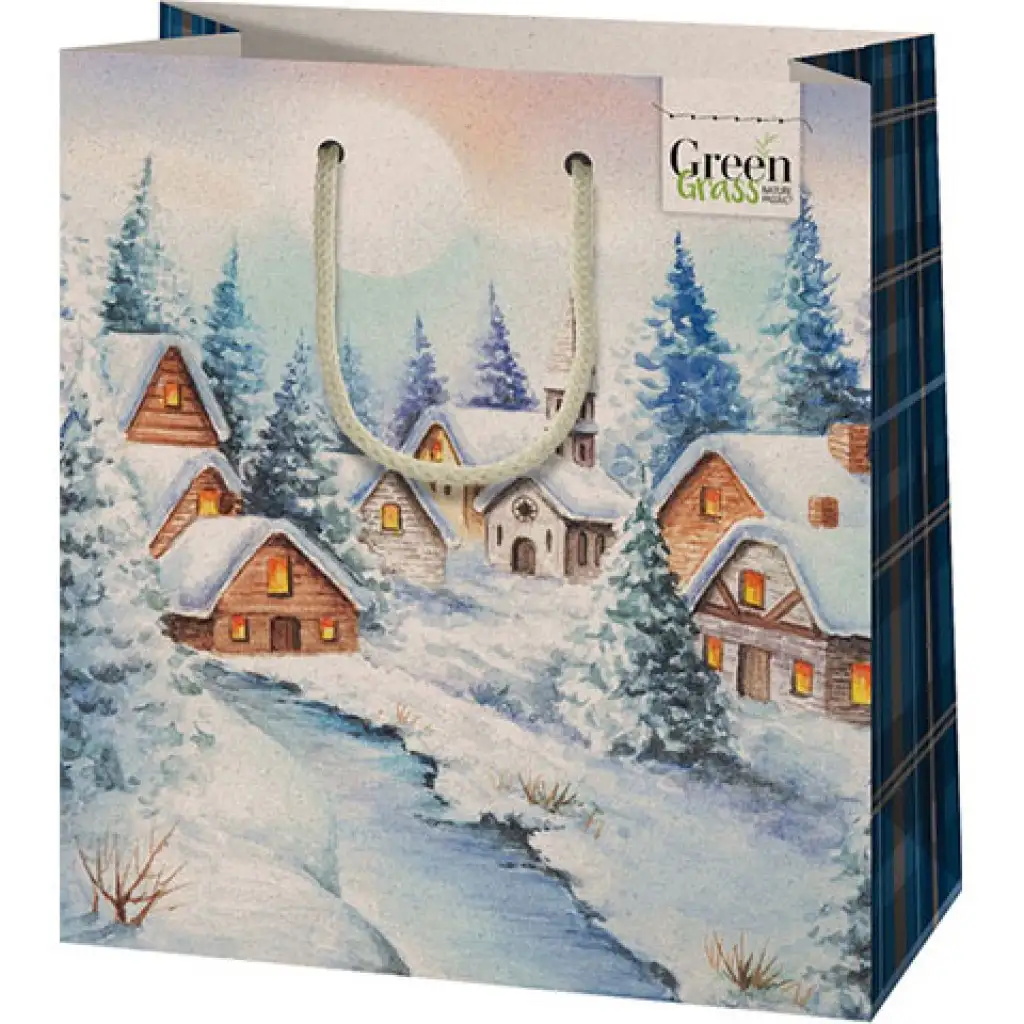 Green Grass Zimná dedina stredne veľká exkluzívna darčeková taška 18x10x23cm