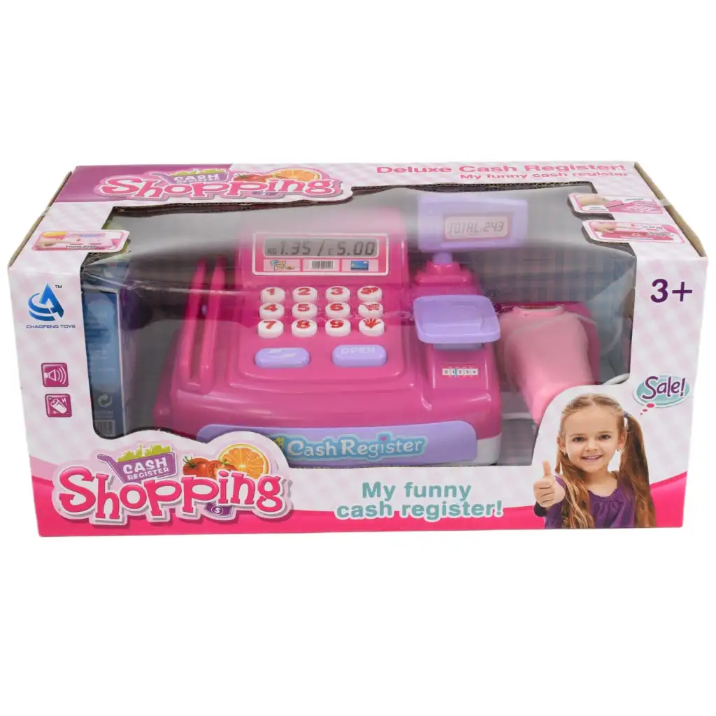 Happy Shopping: Ružová pokladnica so zvukom a príslušenstvom 23x14cm