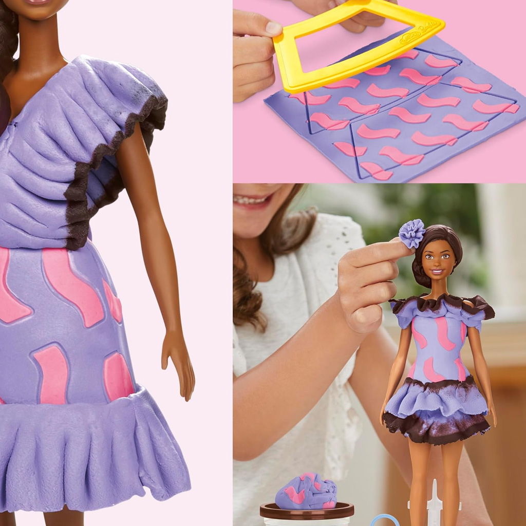 Play-Doh: Barbie Fashionista súprava na výrobu šiat s volánikmi z plastelíny s bábikou - Hasbro kép 2