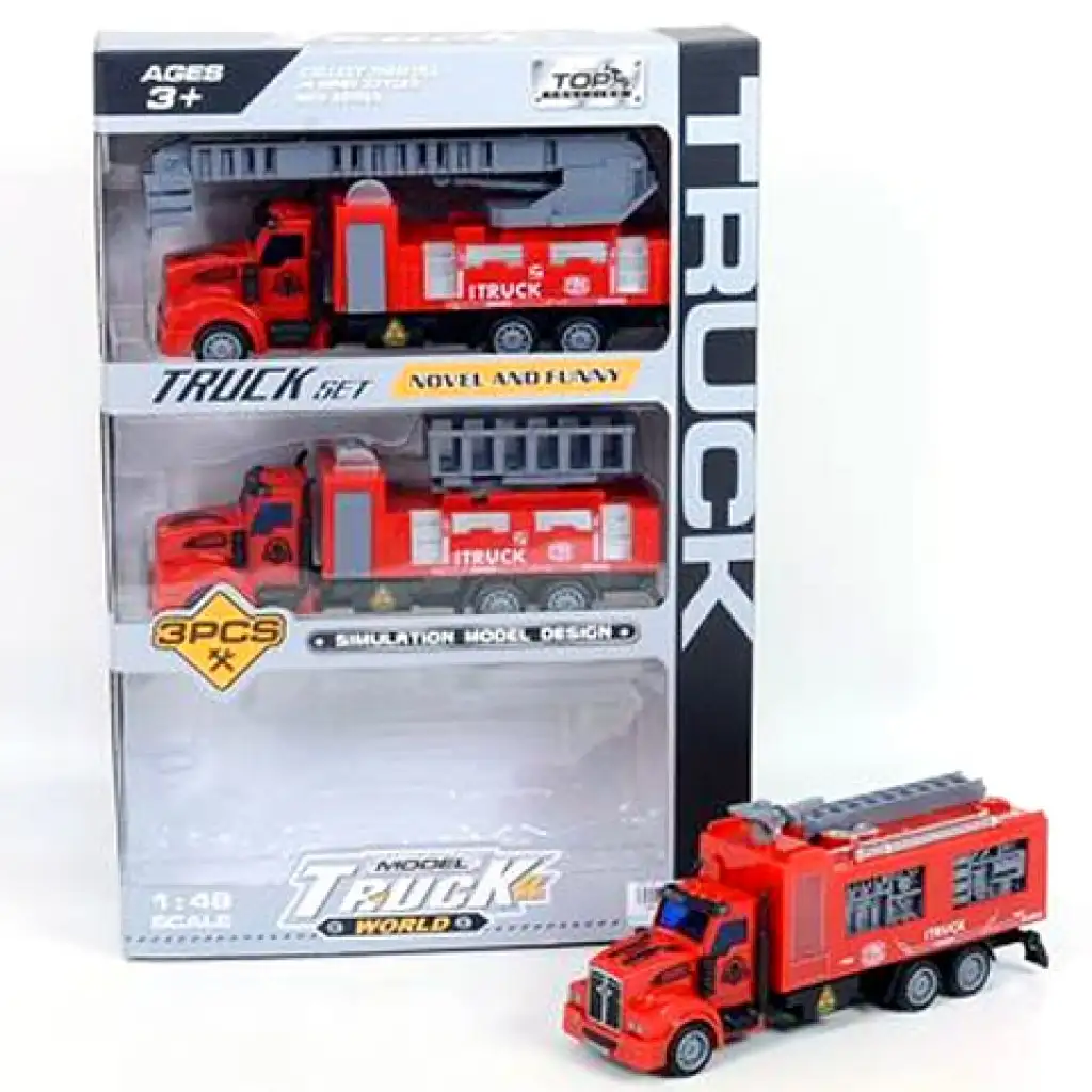 Hátrahúzós tűzoltó kamion szett 3db-os 1:48 kép 1