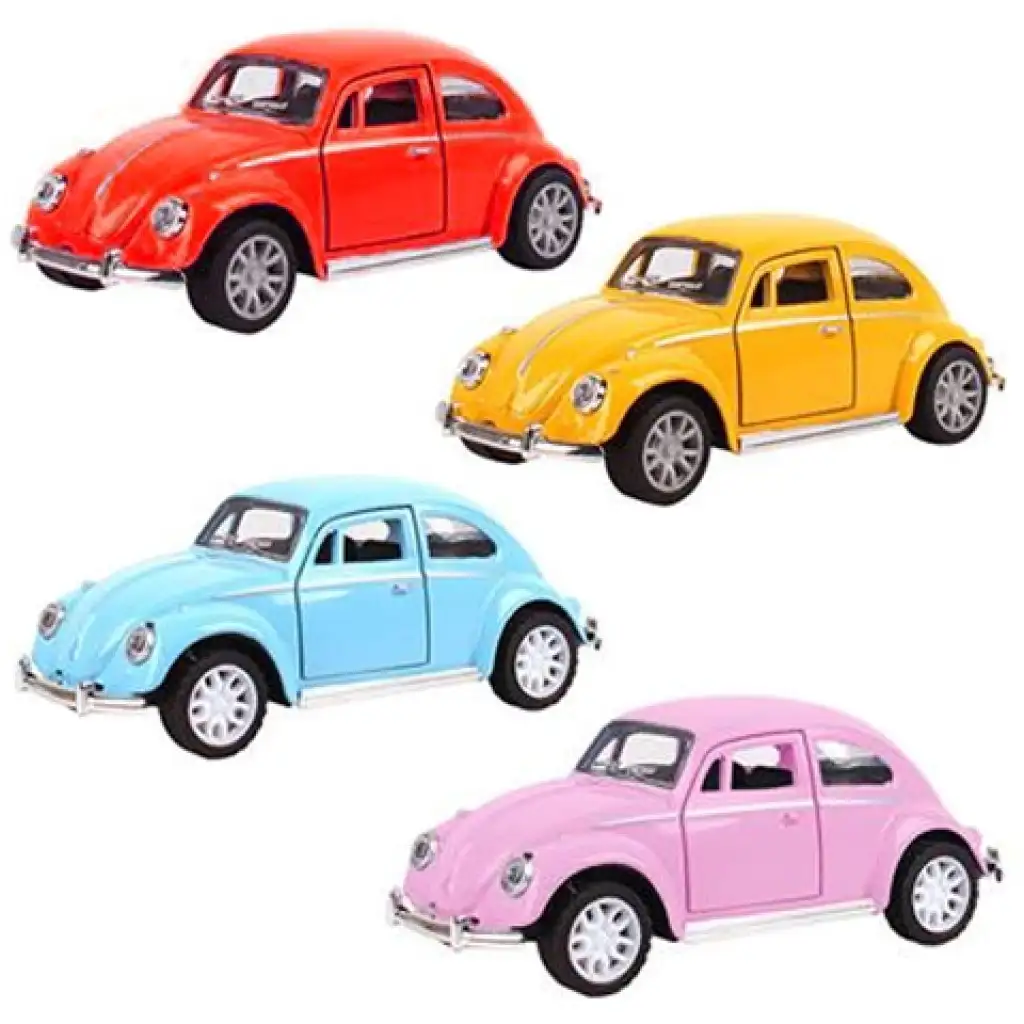 Hátrahúzós Volkswagen Bogár kisautó fénnyel és hanggal 1/32 többféle változatban kép 1