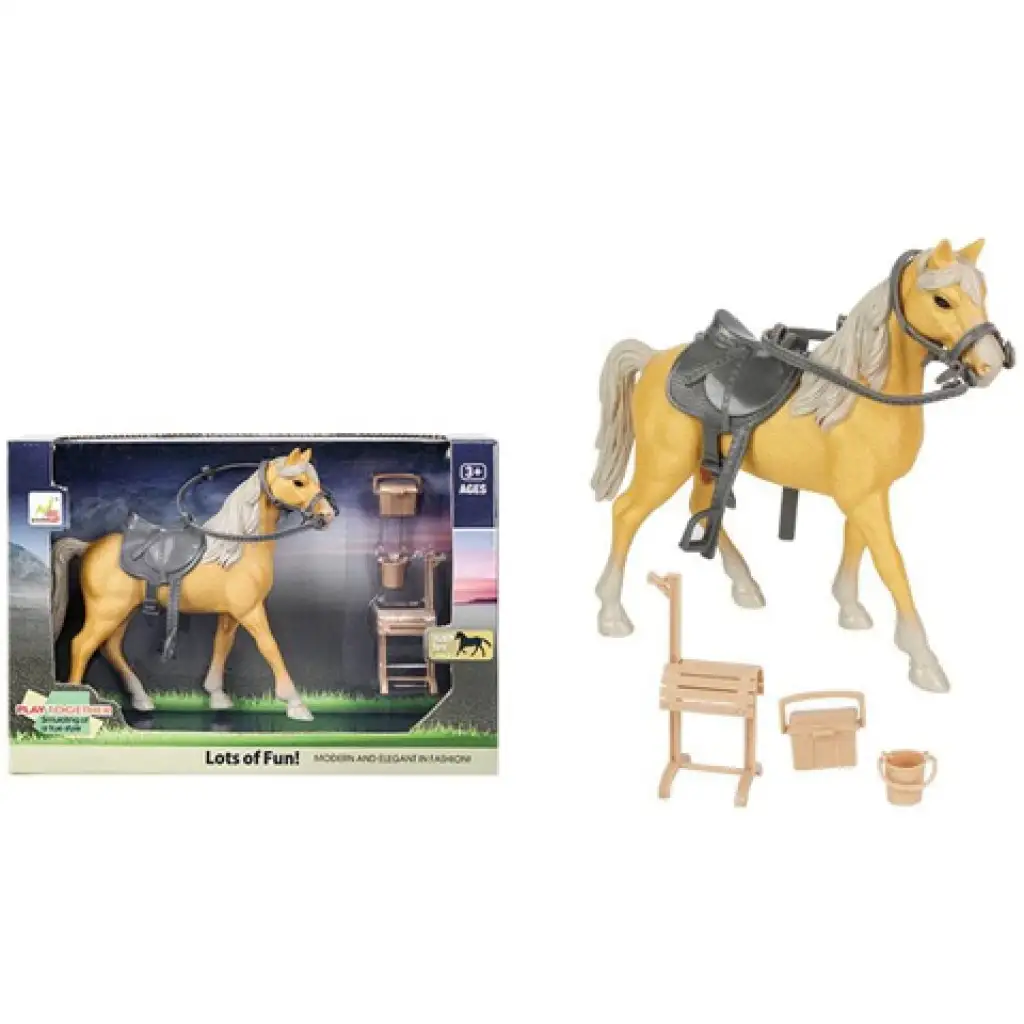 Hnedý kôň so sedlom a príslušenstvom