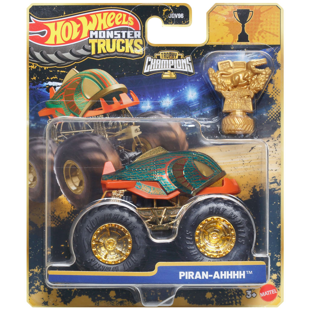 Hot Wheels Monster Trucks: Piran-Ahhh víťazné autíčko s pohárom 1/64 – Mattel