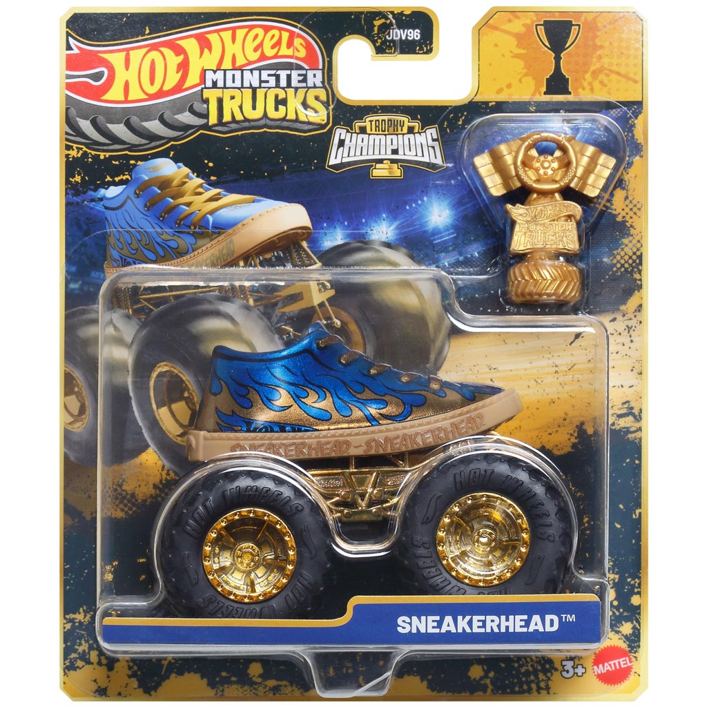 Hot Wheels Monster Trucks: Sneakerhead víťazné autíčko s pohárom 1/64 – Mattel