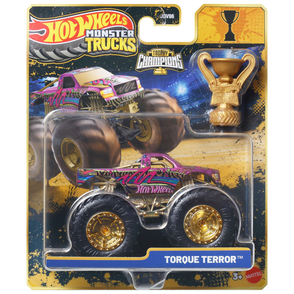 Hot Wheels Monster Trucks: Torque Terror víťazné autíčko s pohárom 1/64 – Mattel