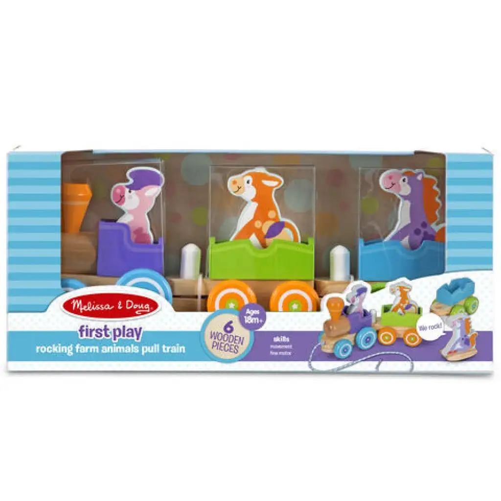 Húzható fa vonat a farm állataival - Melissa & Doug kép 1