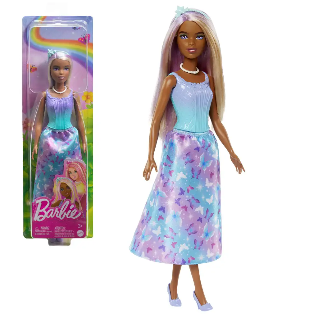 Barbie Dreamtopia: Princezná bábika v modro-fialových šatách s motýľmi - Mattel