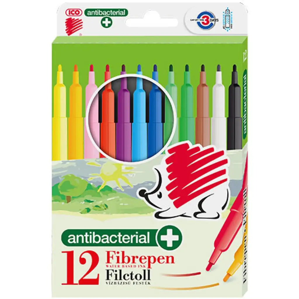 ICO: Antibakteriálny farebný popisovač 12 dielny set