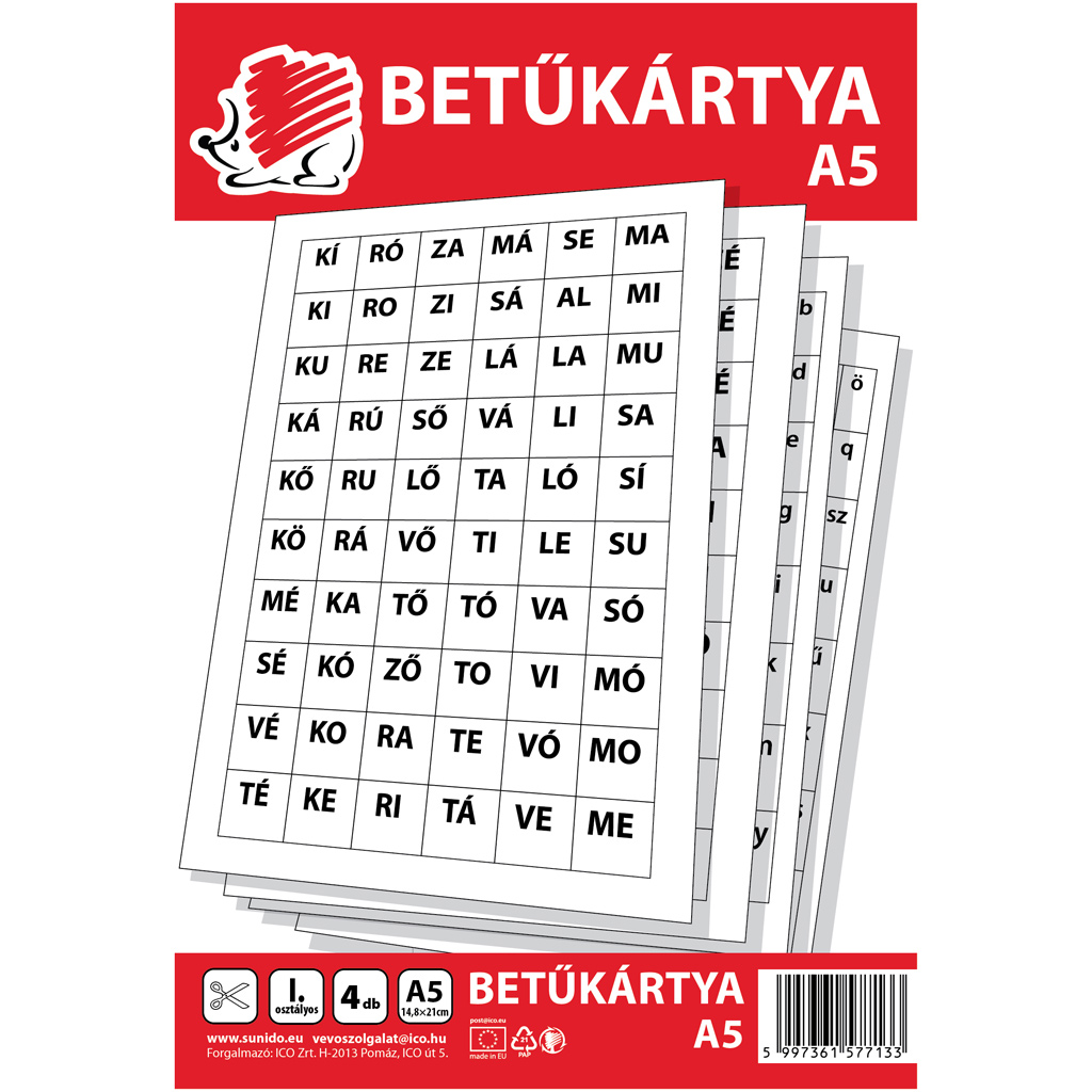 ICO: Ježko písmenkové kartičky A5, 4 listy