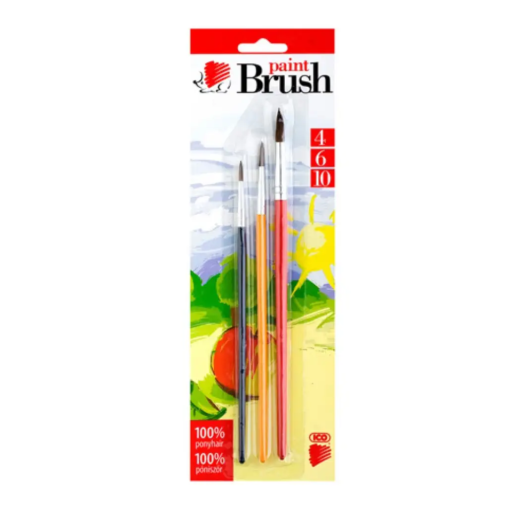 ICO: Štetce okrúhle Ježko s drevenou lakovanou rúčkou 3ks/bal