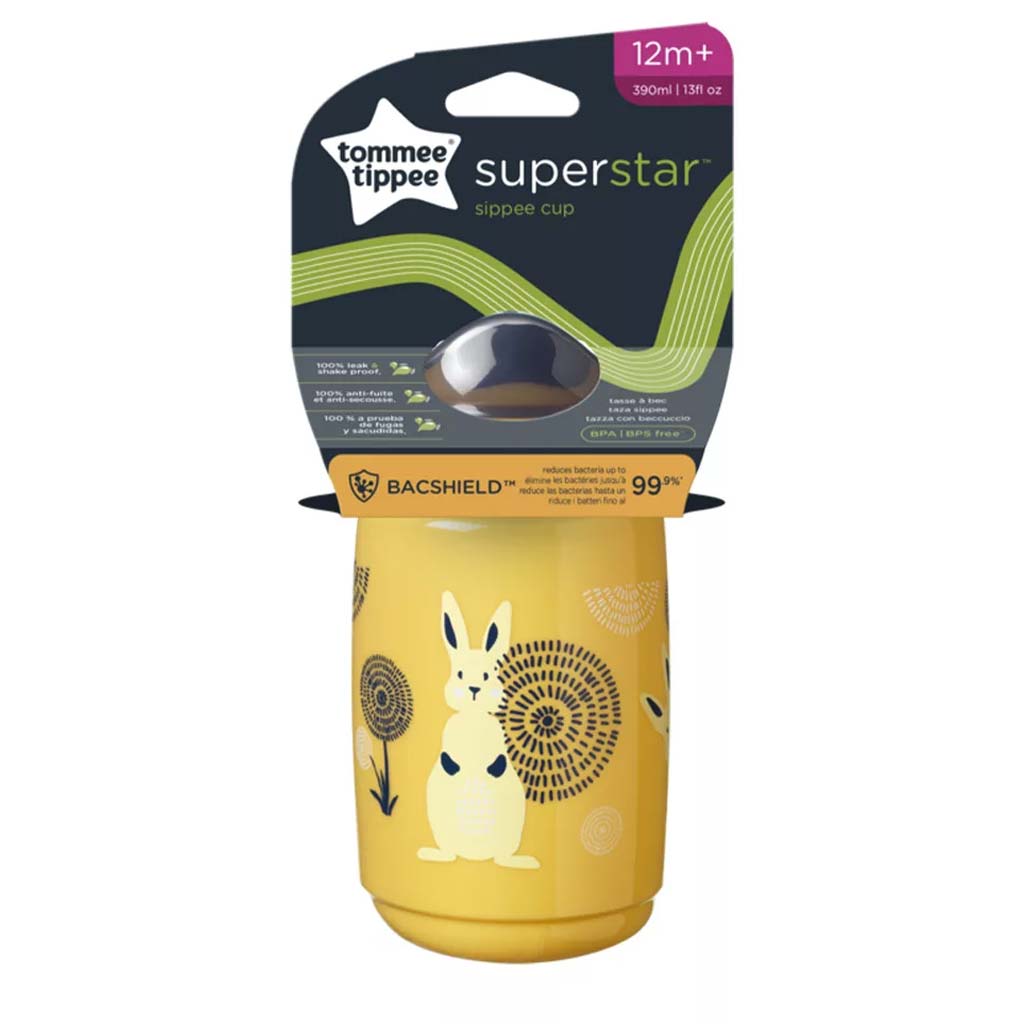 Tommee Tippee: Superstar zajačikový pohár na pitie v žltej farbe 390 ml (12 mesiacov+)