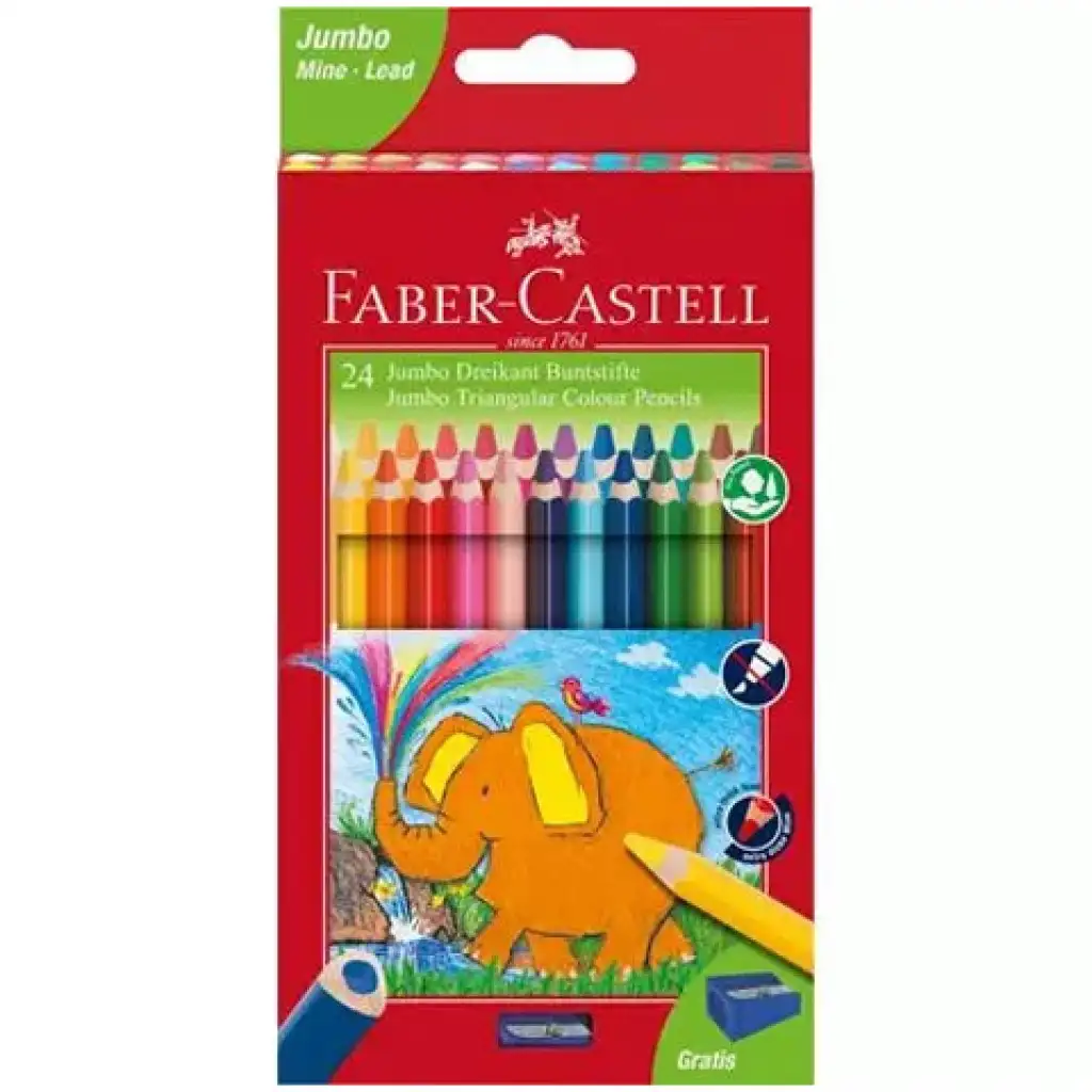 Faber-Castell: Jumbo 24 dielny set trojhranných farebných ceruziek a strúhadlo