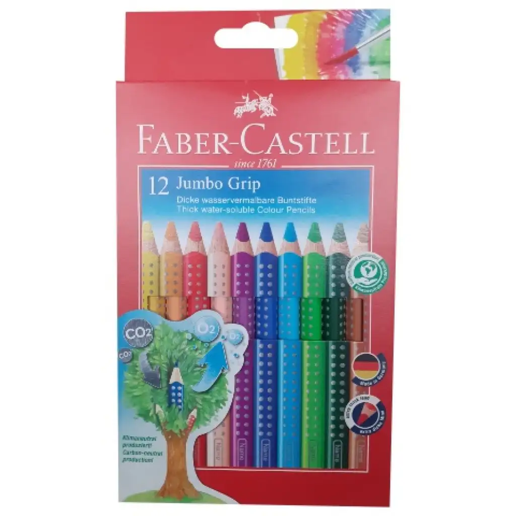 Jumbo farebné ceruzky 12-kusový set + strúhadlo -Faber-Castell