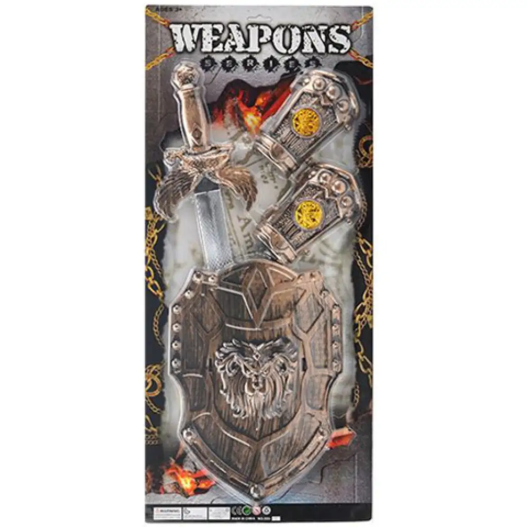 Stredoveký meč, štít a chránič ruky