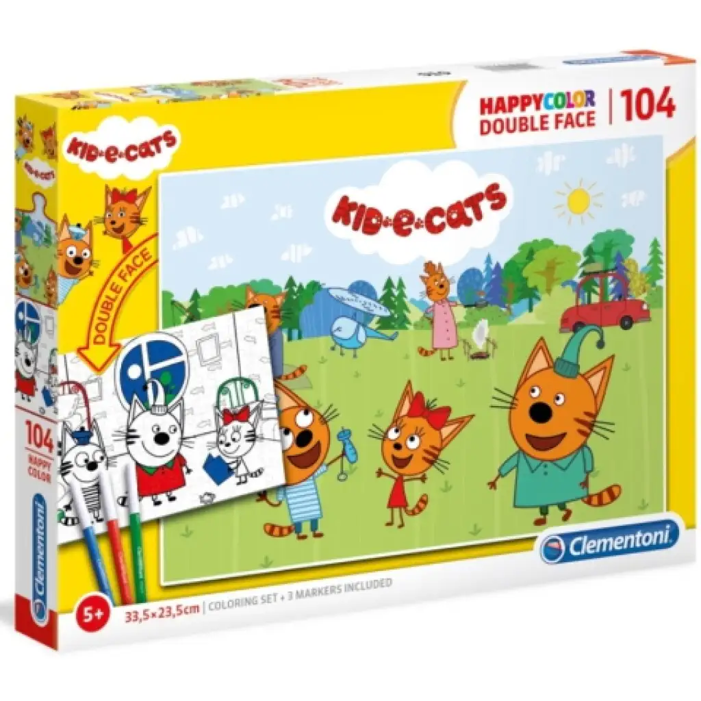 Kid-e-cats Double 2v1 104 ks obojstranné puzzle na vymaľovanie - Clementoni