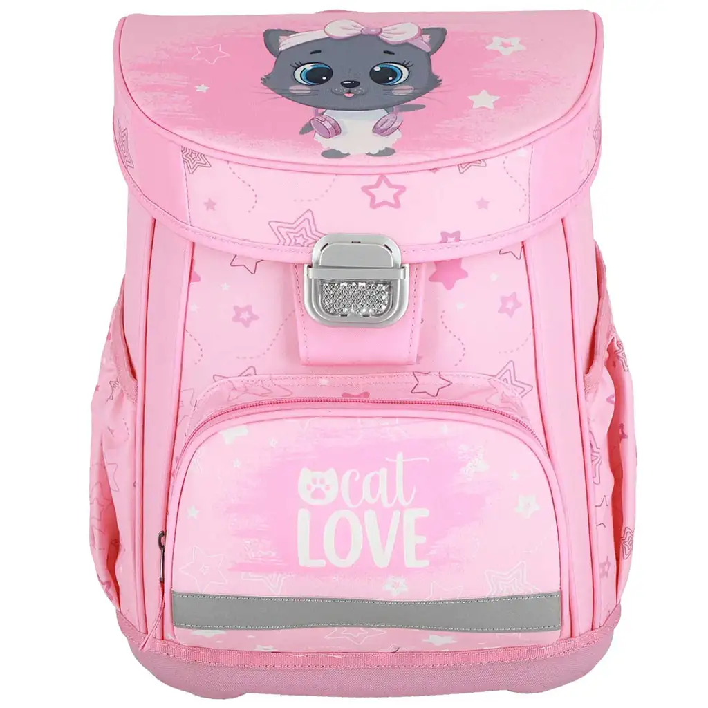 Spirit: Šedý školský batoh s mačkou, 5-dielna súprava 38x17x28cm kép 2