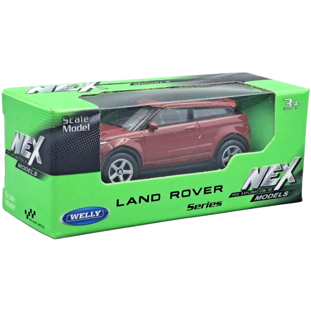 Welly: Kovový model auta Land Rover Evoque bordovej farby, mierka 1:64