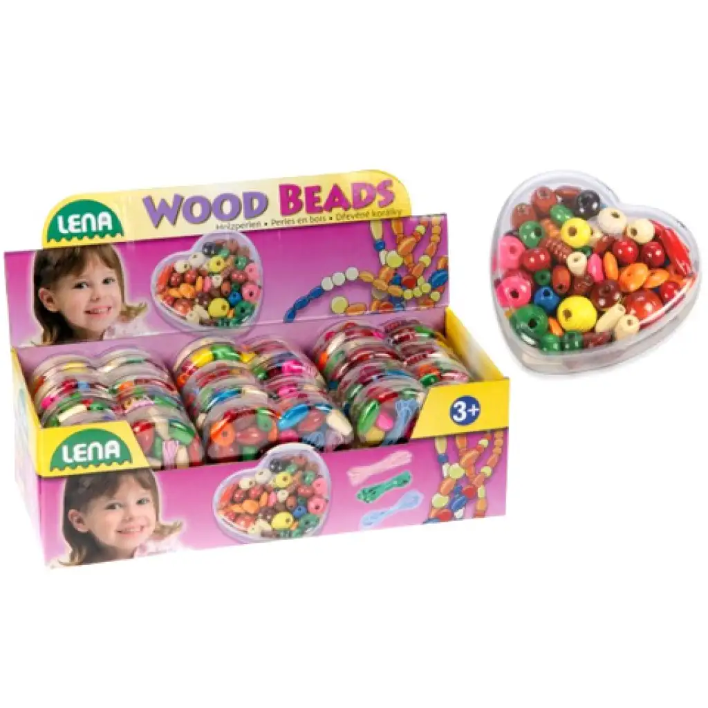 LENA: Set drevených korálikov v srdiečkovom zásobníku