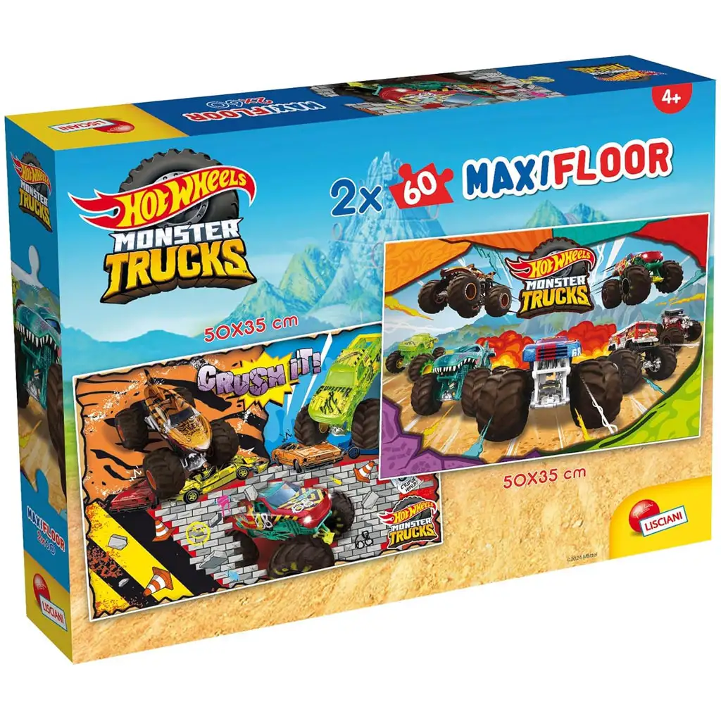 Hot Wheels Monster trucks 2 x 60-dielne maxi podlahové puzzle 50x35 cm - Lisciani