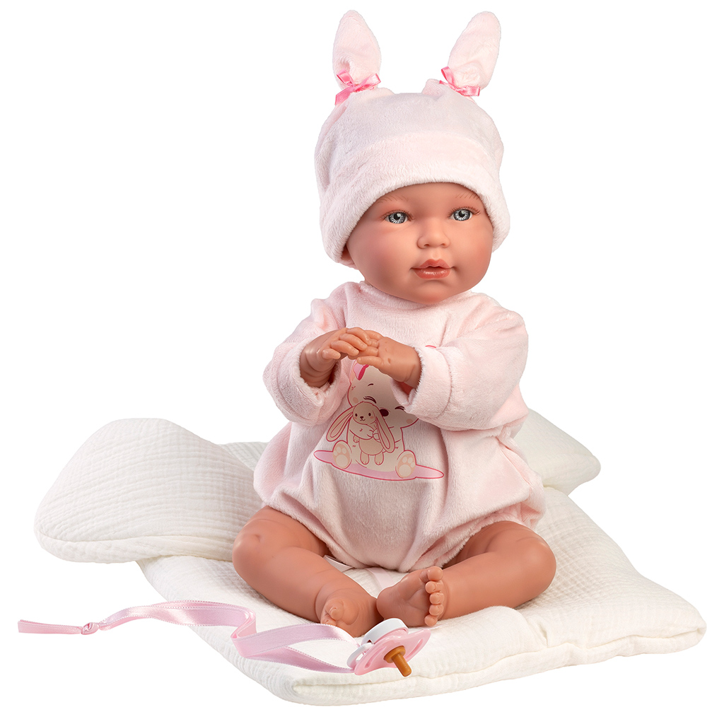 Llorens: Abril 42 cm plačúca bábika v čiapke s králičími uškami so spacím vakom kép 2
