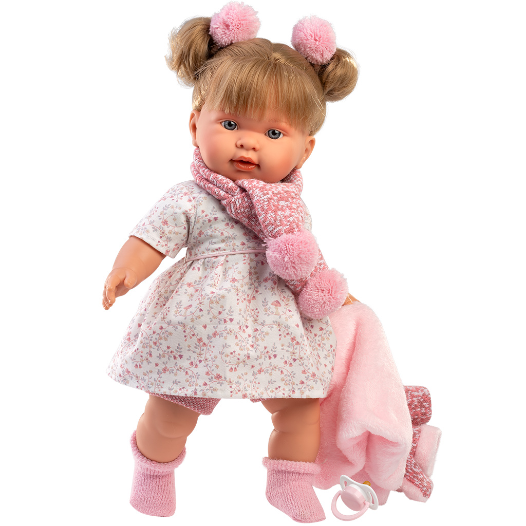 Llorens: Alexandra, 42 cm plačúca bábika s cumlíkom v ružovom kabáte kép 3