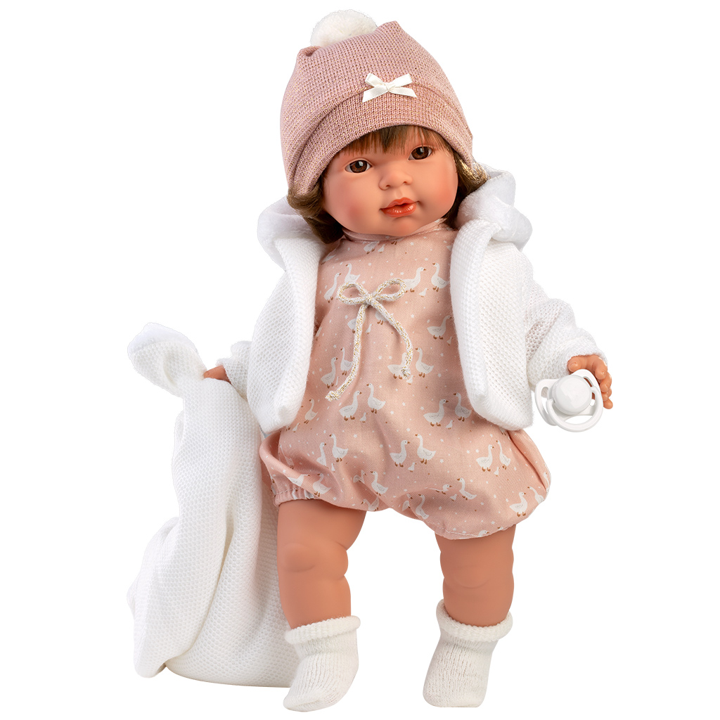 Llorens: Carla, 42 cm-ová plačúca bábika s cumlíkom a bielou prikrývkou