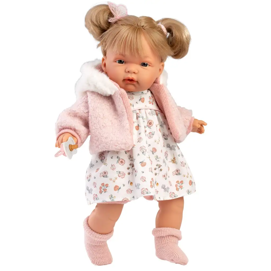 Llorens: Joelle 38cm-es baba hanggal virág mintás ruhában kép 1