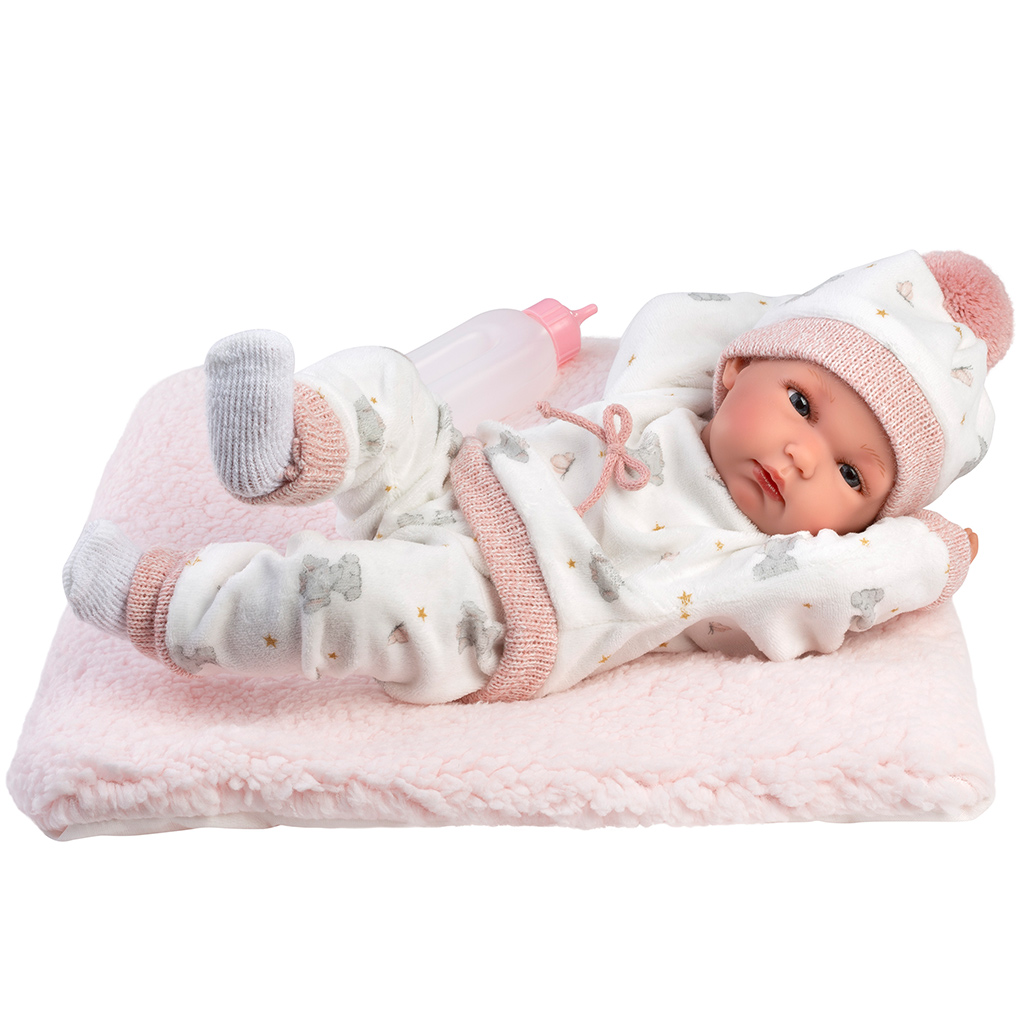 Llorens: Bimba 35 cm novorodenecká bábika s fľaštičkou a dekou. kép 3