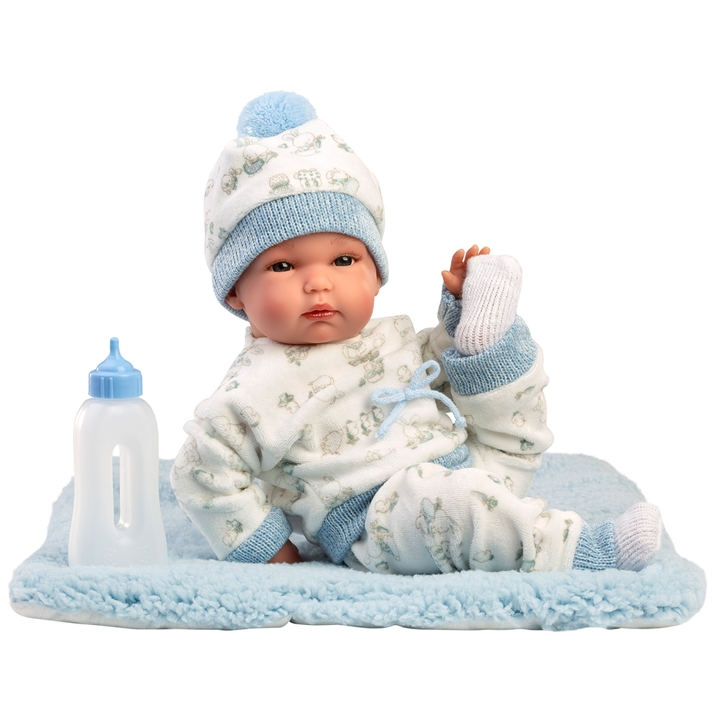 Llorens: Bimbo 35 cm novorodenecká bábika s dojčenskou fľaškou a prikrývkou kép 2