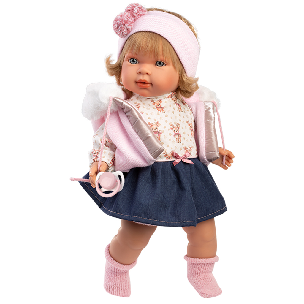 Llorens: Carla 42 cm plačúca bábika s cumlíkom v modrej sukni