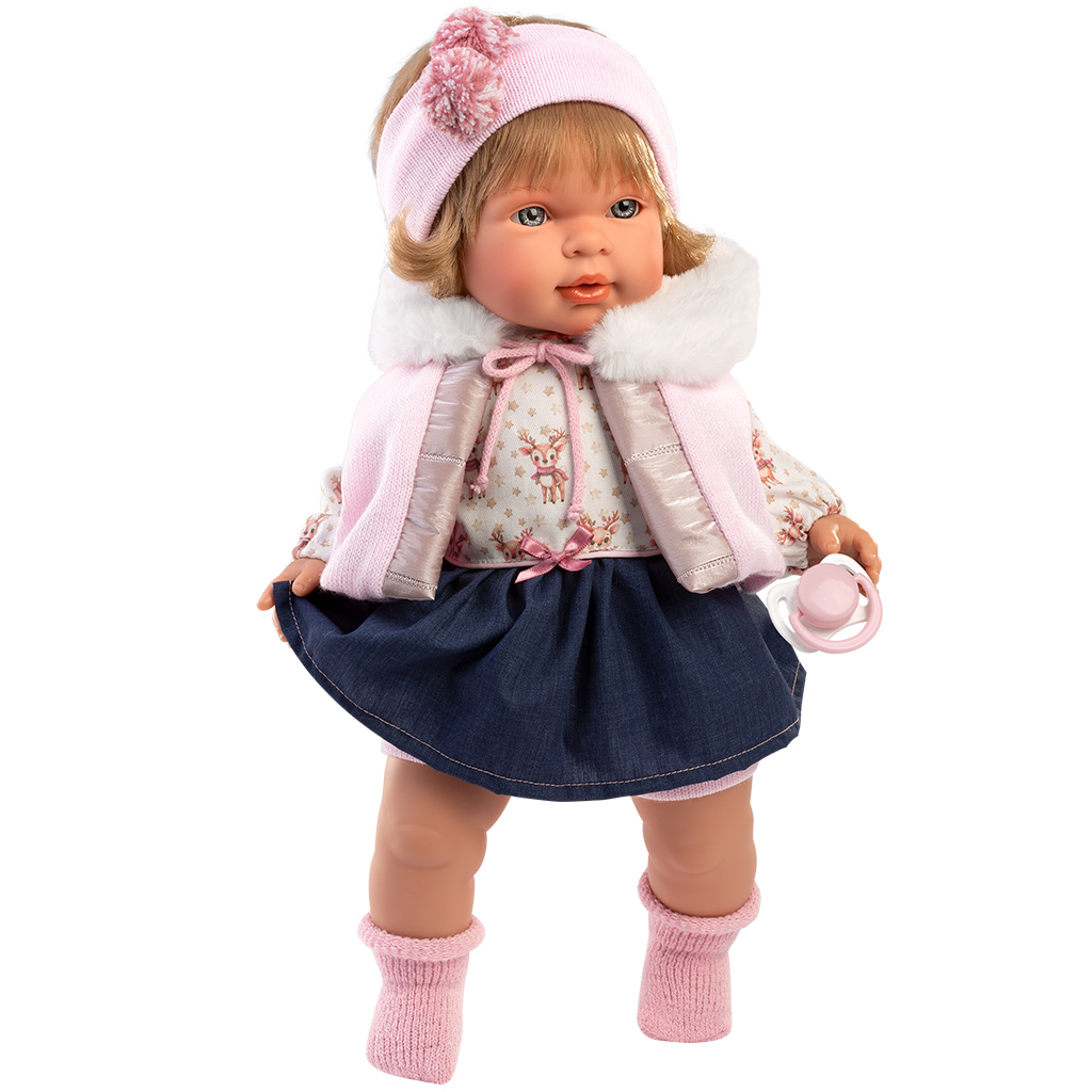 Llorens: Carla 42 cm plačúca bábika s cumlíkom v modrej sukni kép 2