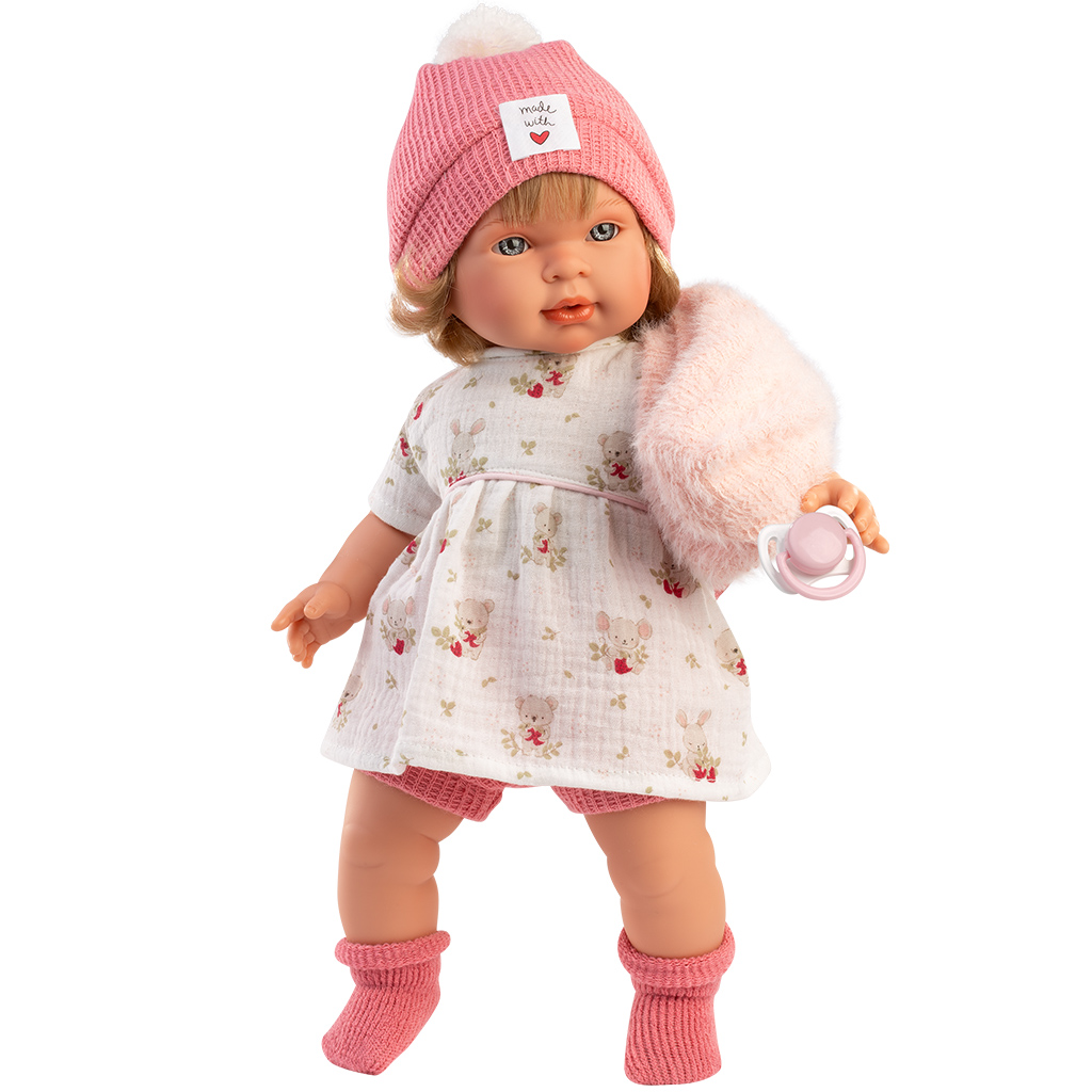 Llorens: Carla, plačúca 42 cm bábika s cumlíkom v čiapke so srdiečkami. kép 2