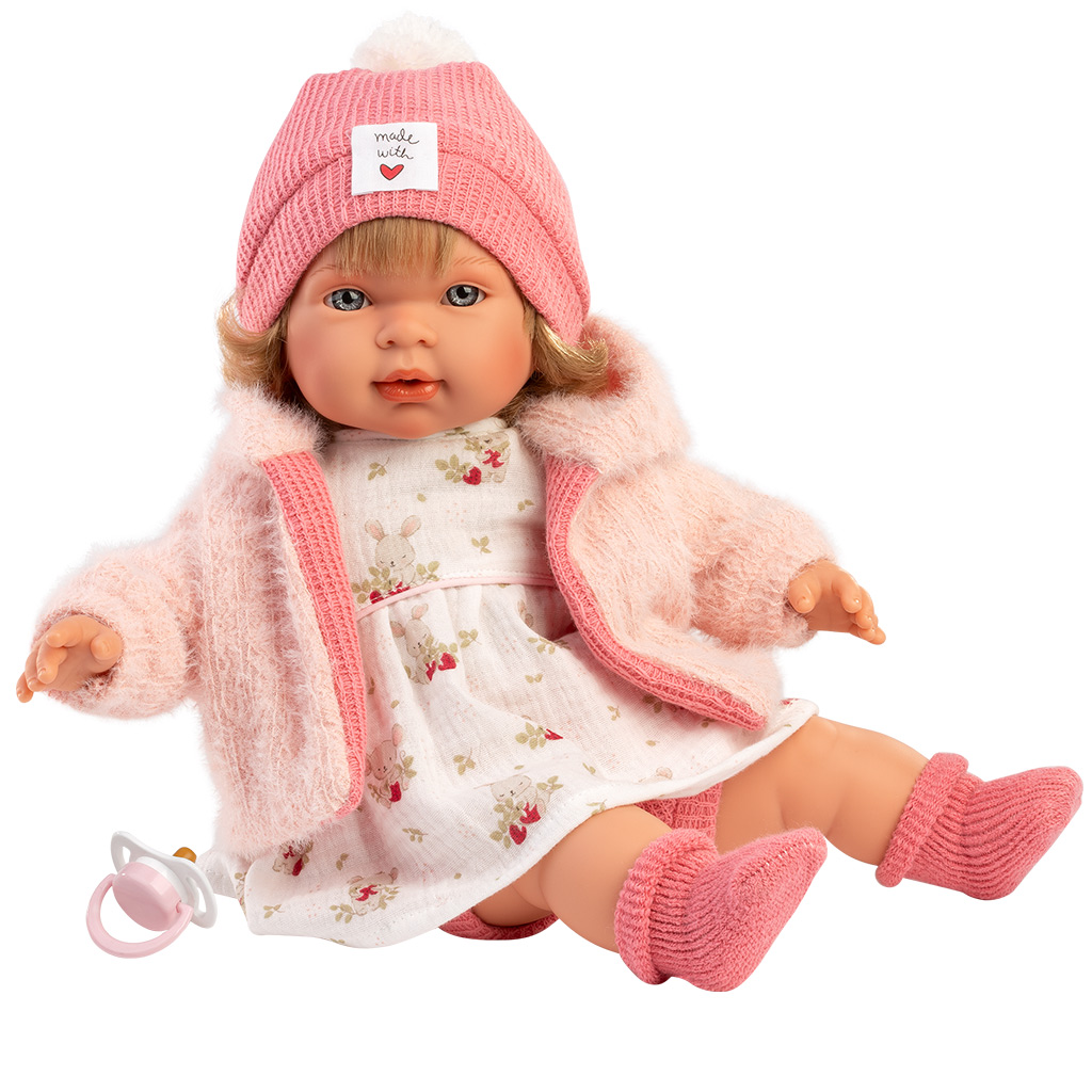 Llorens: Carla, plačúca 42 cm bábika s cumlíkom v čiapke so srdiečkami. kép 3