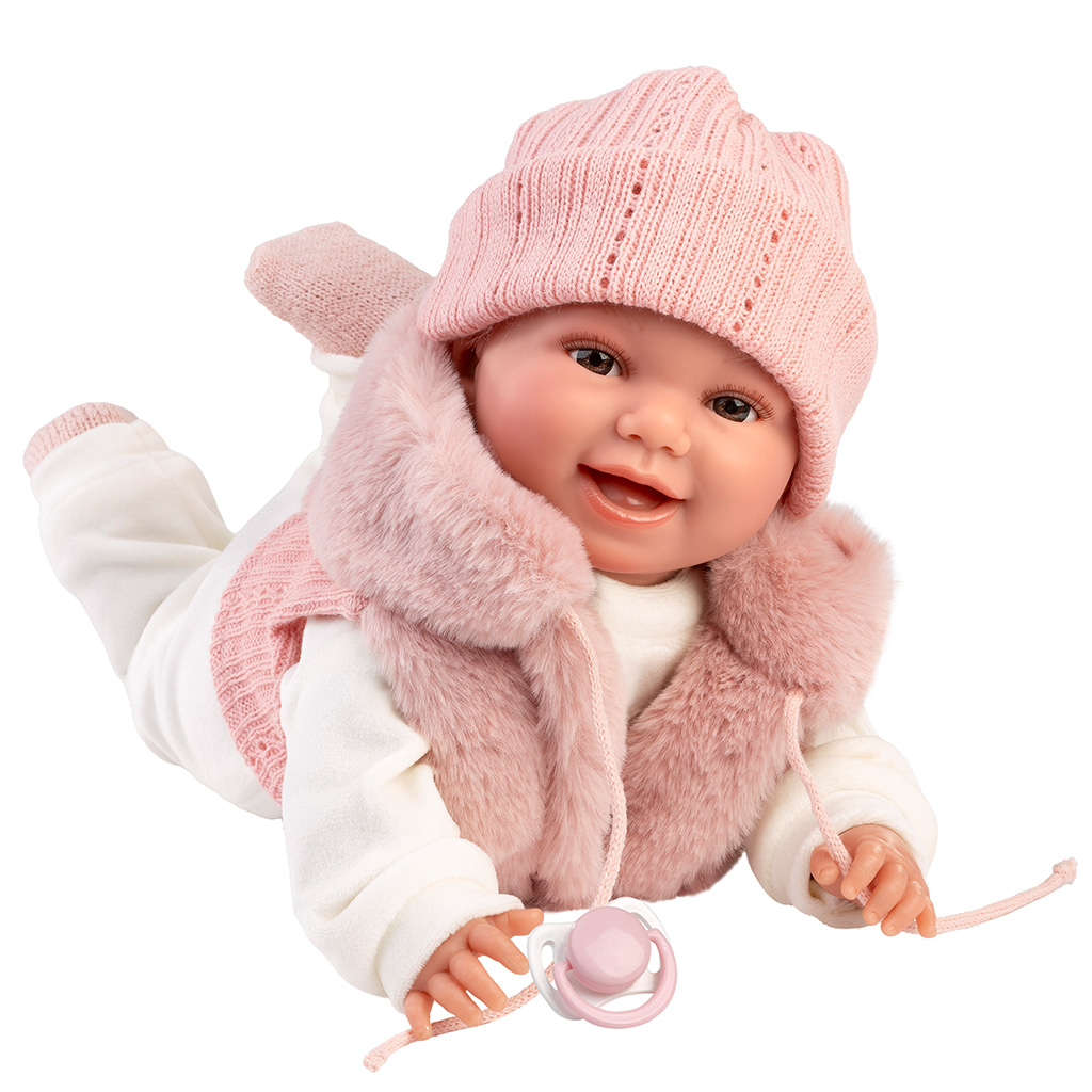 Llorens: Chloe, 38 cm plačúca bábika v ružovej vestičke kép 3