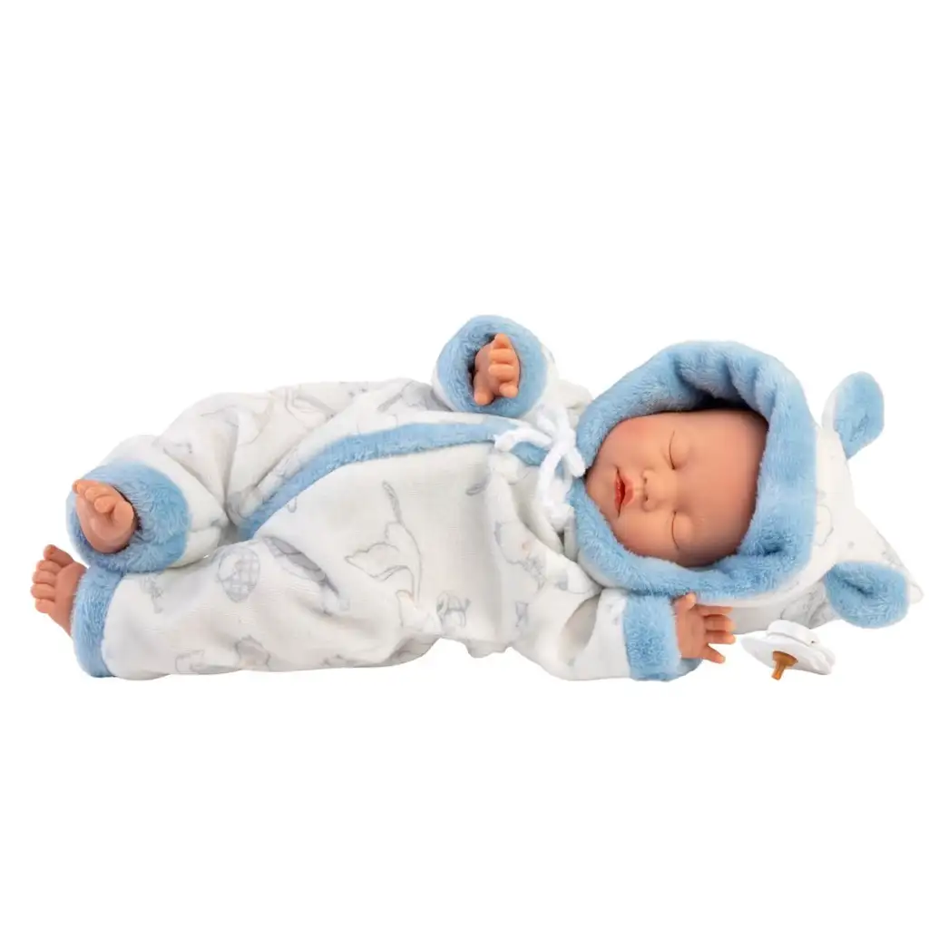 Llorens: Chlapčenská bábika bábätko v mäkkej pyžame s motívom bociana 31 cm kép 3