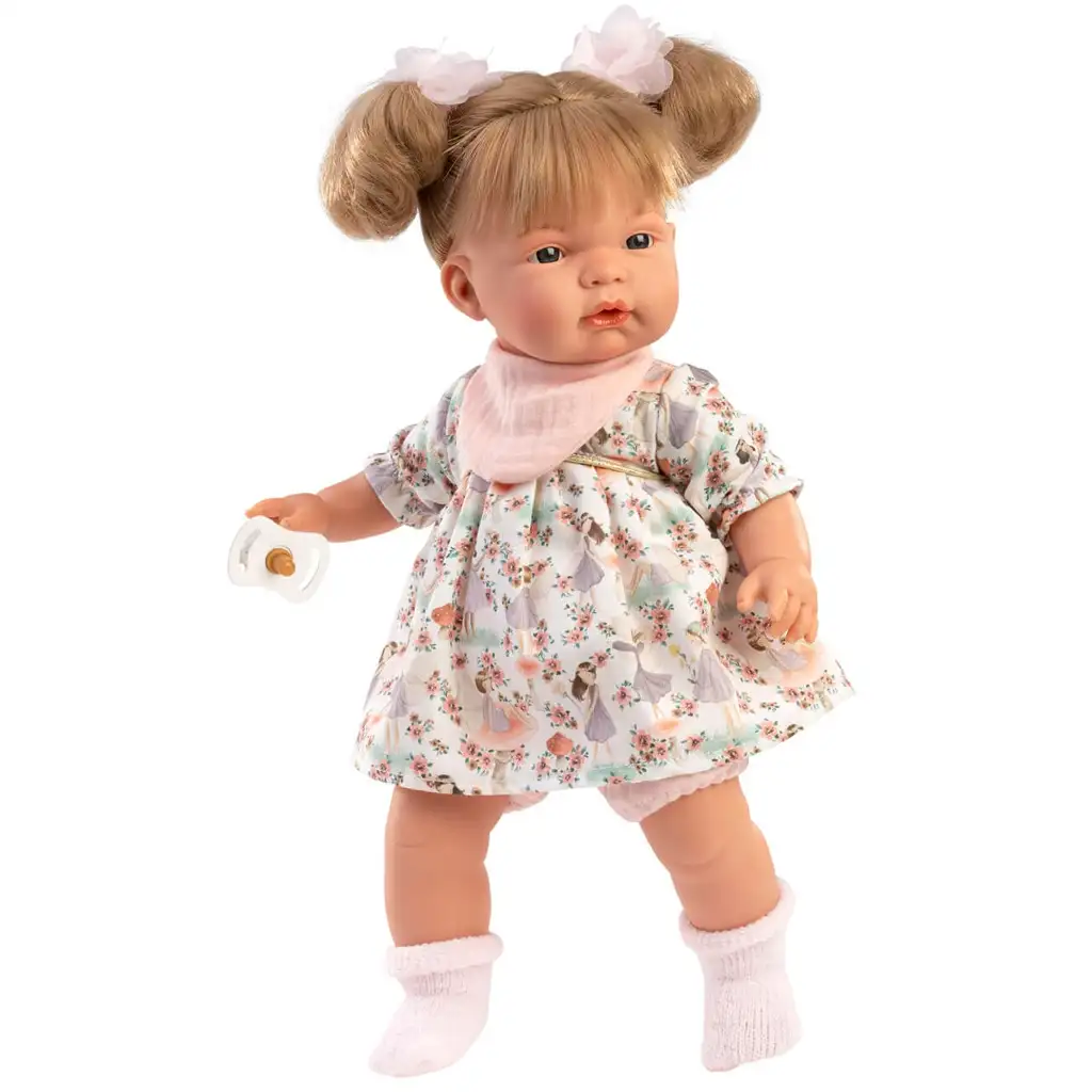 Llorens: Joelle 38 cm plačúca bábika s cumlíkom v letných šatách kép 2